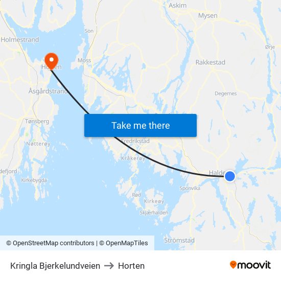 Kringla Bjerkelundveien to Horten map