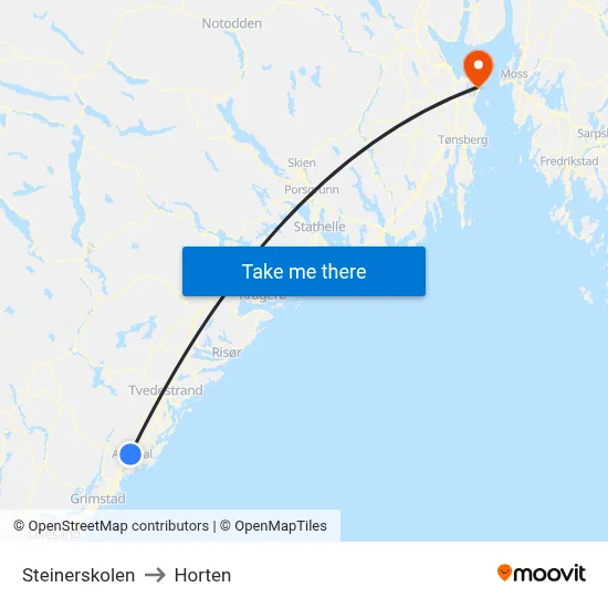 Steinerskolen to Horten map