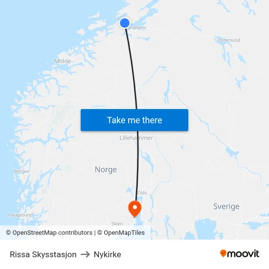 Rissa Skysstasjon to Nykirke map