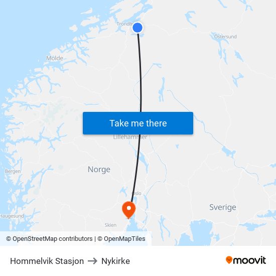 Hommelvik Stasjon to Nykirke map