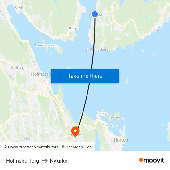 Holmsbu Torg to Nykirke map