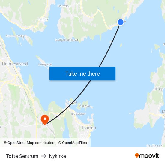 Tofte Sentrum to Nykirke map