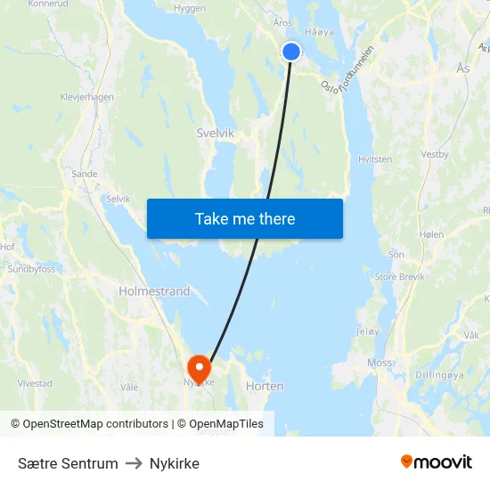 Sætre Sentrum to Nykirke map
