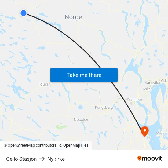 Geilo Stasjon to Nykirke map