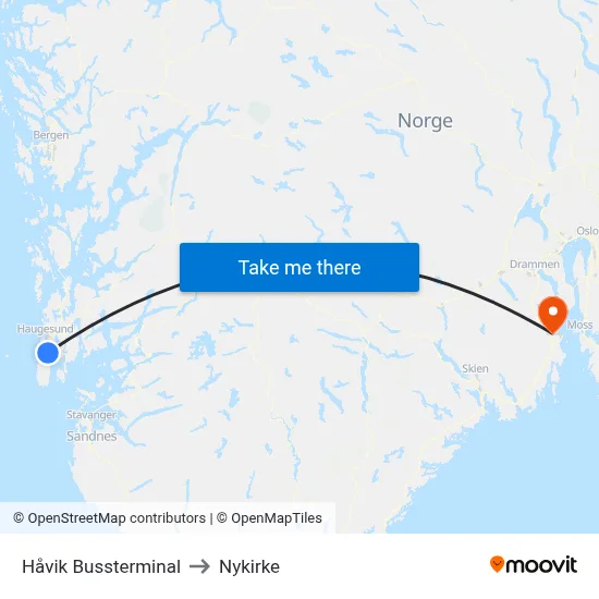 Håvik Bussterminal to Nykirke map