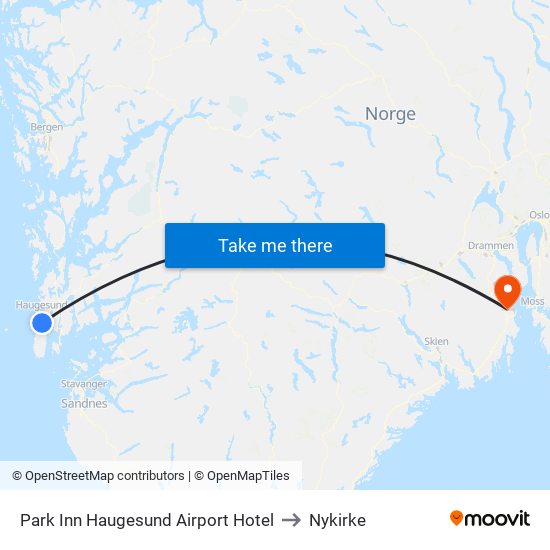 Park Inn Haugesund Airport Hotel to Nykirke map