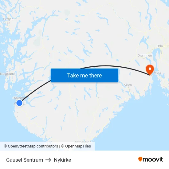 Gausel Sentrum to Nykirke map