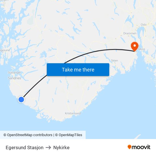 Egersund Stasjon to Nykirke map