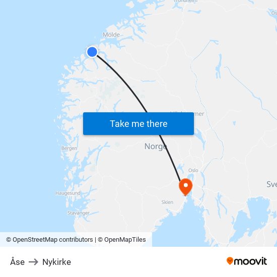 Åse to Nykirke map