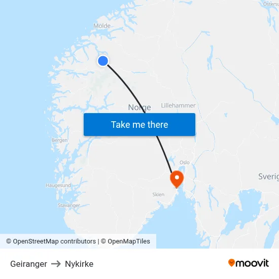 Geiranger to Nykirke map