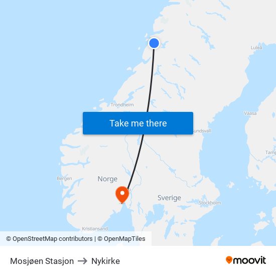 Mosjøen Stasjon to Nykirke map