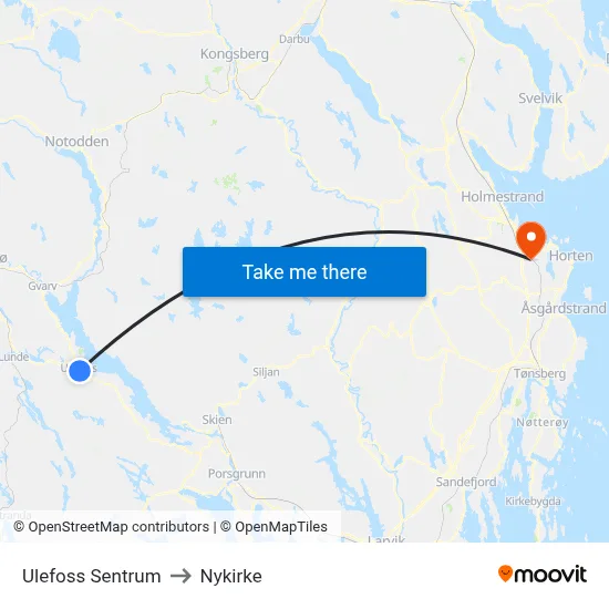 Ulefoss Sentrum to Nykirke map