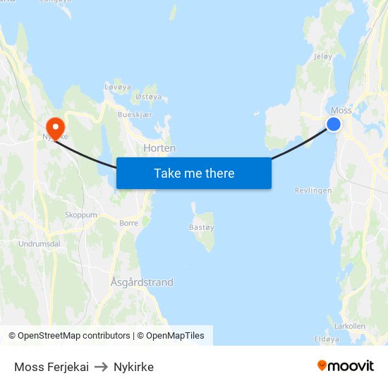 Moss Ferjekai to Nykirke map