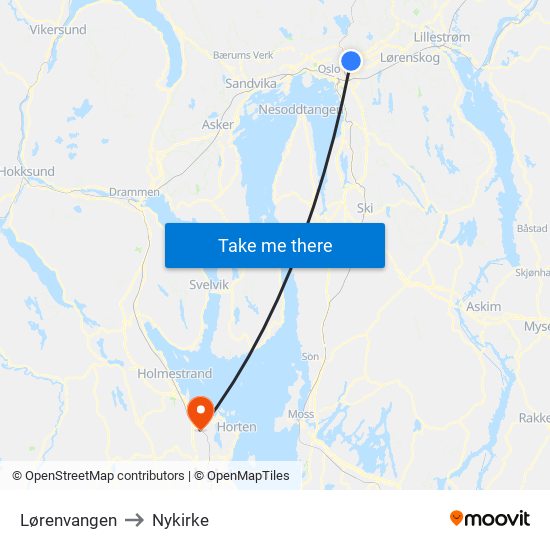 Lørenvangen to Nykirke map