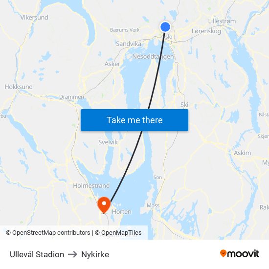 Ullevål Stadion to Nykirke map