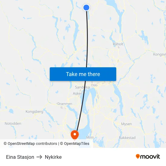 Eina Stasjon to Nykirke map