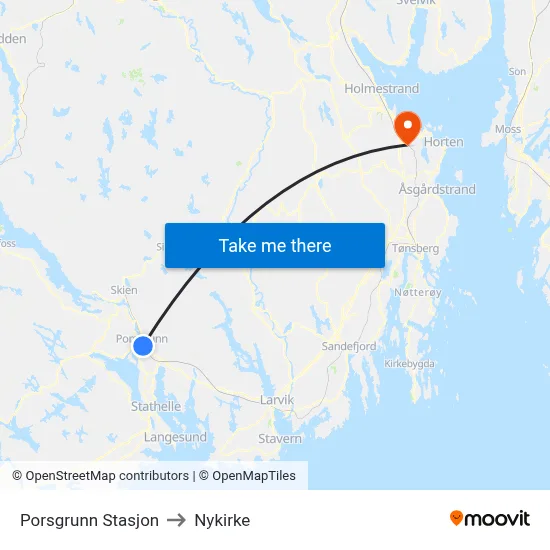 Porsgrunn Stasjon to Nykirke map