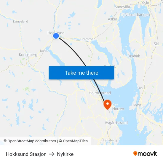 Hokksund Stasjon to Nykirke map