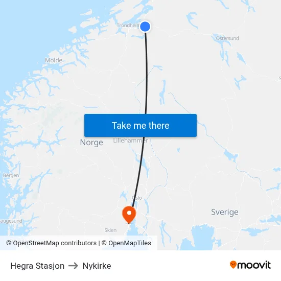 Hegra Stasjon to Nykirke map