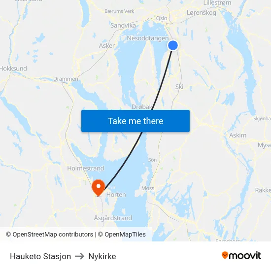 Hauketo Stasjon to Nykirke map
