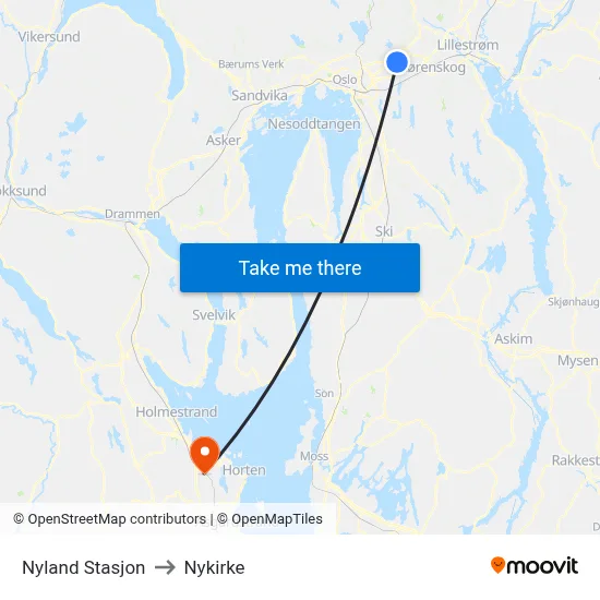 Nyland Stasjon to Nykirke map