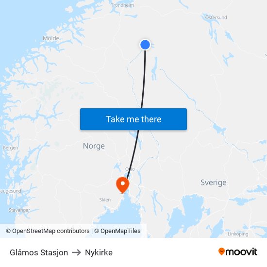 Glåmos Stasjon to Nykirke map