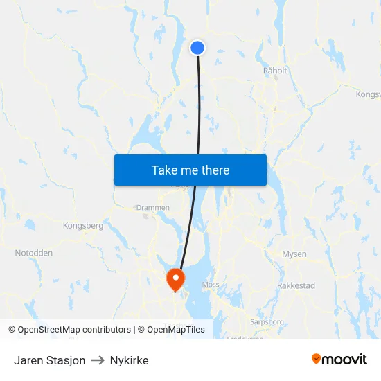Jaren Stasjon to Nykirke map