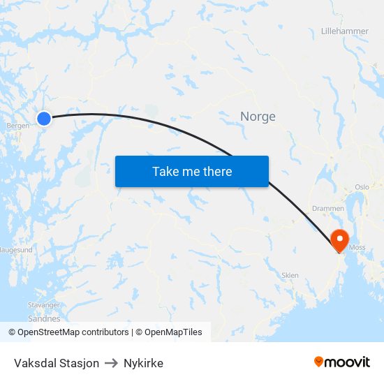 Vaksdal Stasjon to Nykirke map