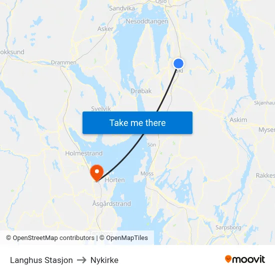 Langhus Stasjon to Nykirke map