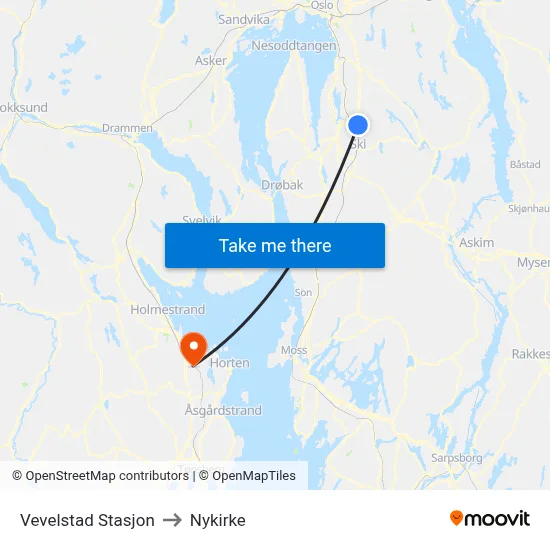 Vevelstad Stasjon to Nykirke map
