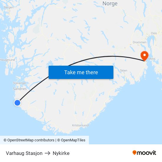 Varhaug Stasjon to Nykirke map