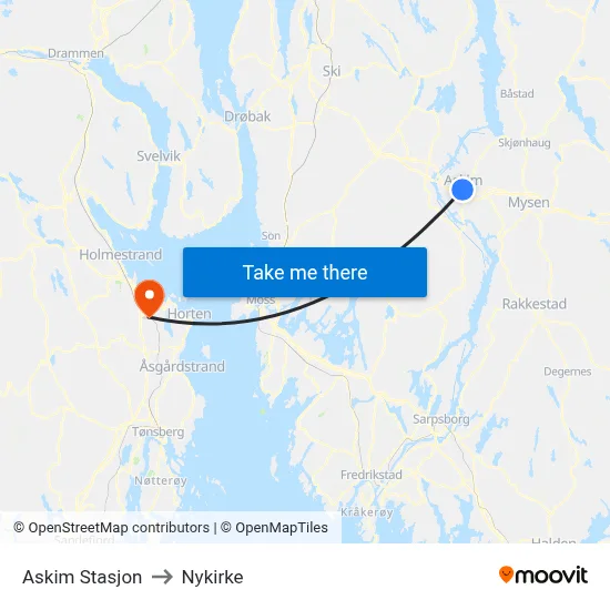Askim Stasjon to Nykirke map