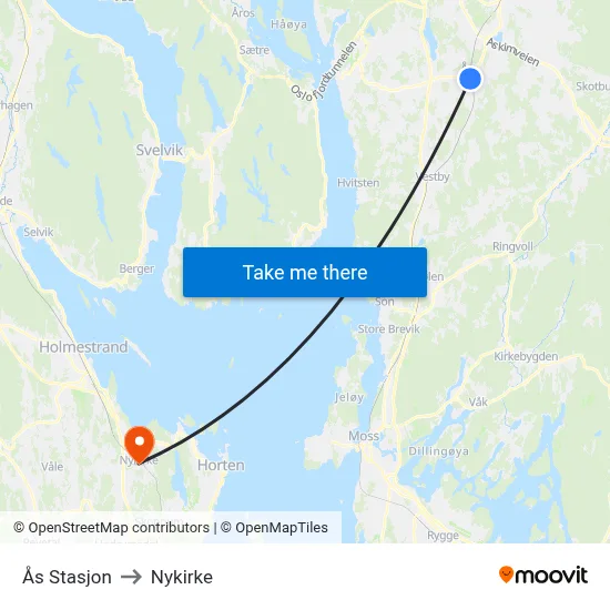Ås Stasjon to Nykirke map