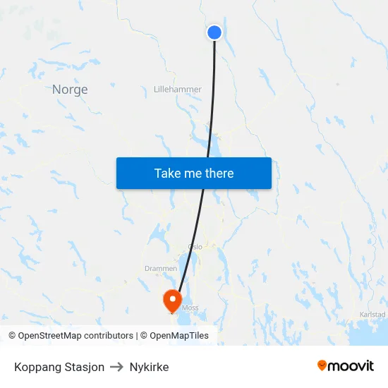 Koppang Stasjon to Nykirke map
