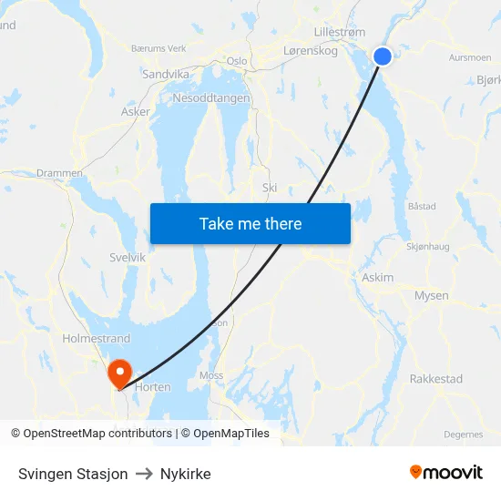 Svingen Stasjon to Nykirke map