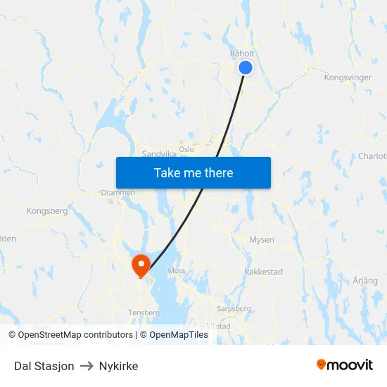 Dal Stasjon to Nykirke map