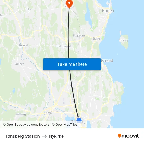 Tønsberg Stasjon to Nykirke map