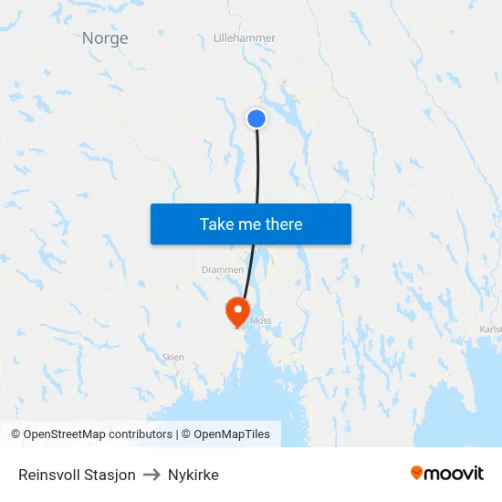 Reinsvoll Stasjon to Nykirke map