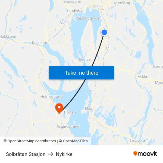 Solbråtan Stasjon to Nykirke map