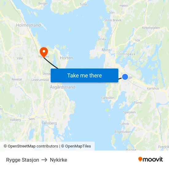 Rygge Stasjon to Nykirke map