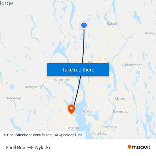 Shell Roa to Nykirke map