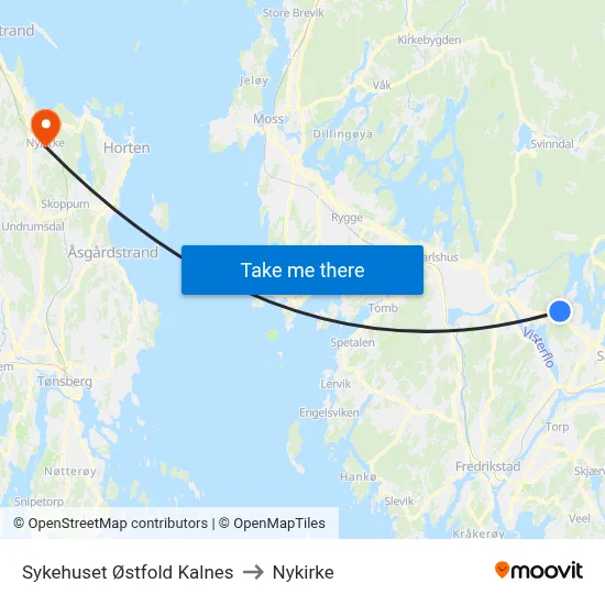 Sykehuset Østfold Kalnes to Nykirke map