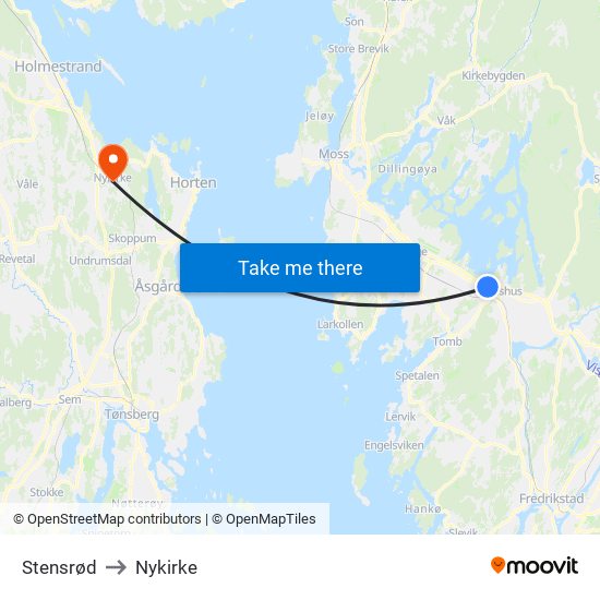 Stensrød to Nykirke map