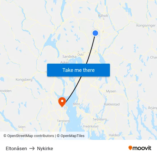 Eltonåsen to Nykirke map