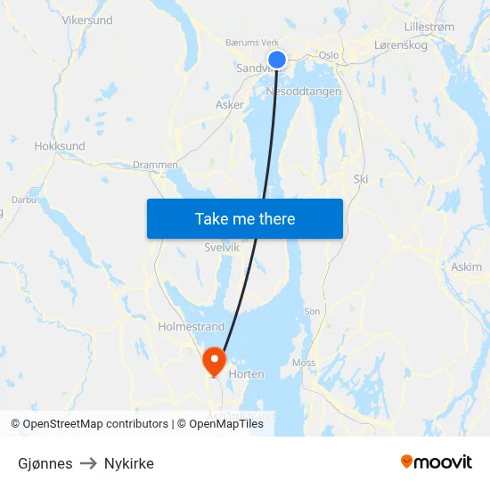 Gjønnes to Nykirke map