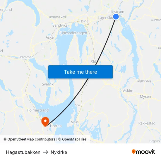Hagastubakken to Nykirke map