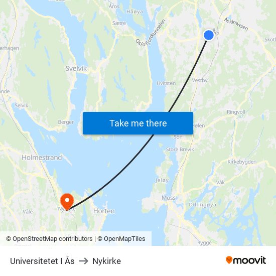 Universitetet I Ås to Nykirke map