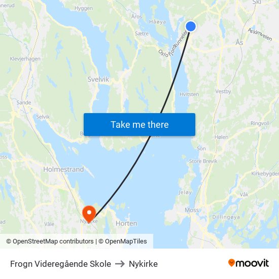 Frogn Videregående Skole to Nykirke map