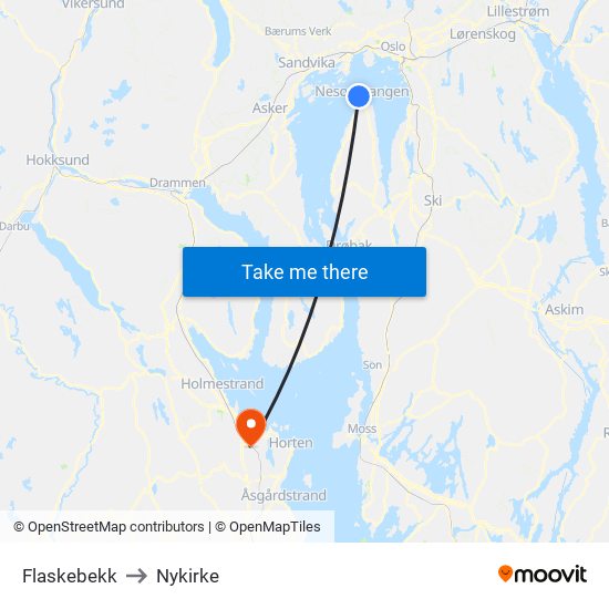 Flaskebekk to Nykirke map