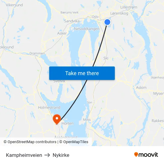 Kampheimveien to Nykirke map